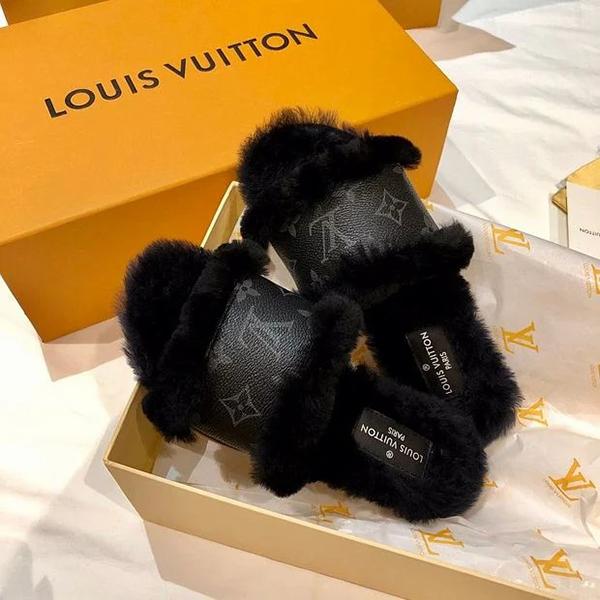 Louis Vuitton Lv New Ladies Velvet Stitching Printed Letter Slippers Sandals Shoes