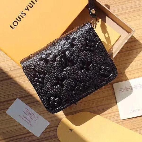 LV Louis Vuitton Popular Women Pure Color Leather Zipper Wallet Purse