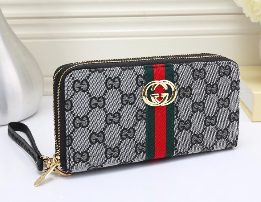 GG Women Leather Double Zipper Purse Wallet