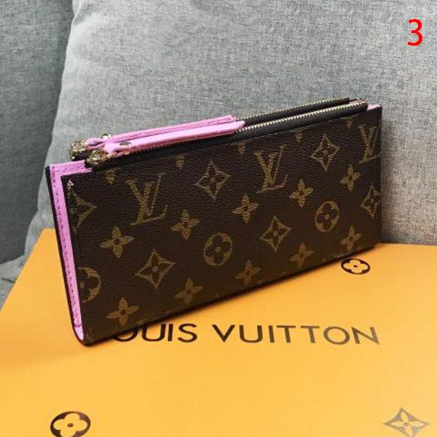 Louis Vuitton LV Women Fashion New Monogram Print Leather Double Zipper Wallet Purse