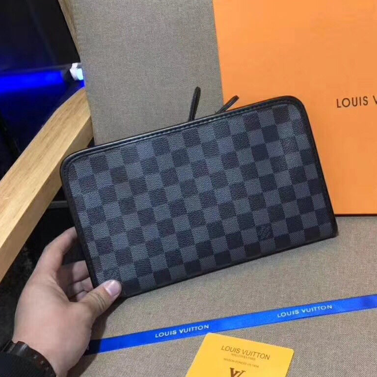 LV Louis Vuitton Women Fashion Leather Clutch Bag Wristlet Handbag