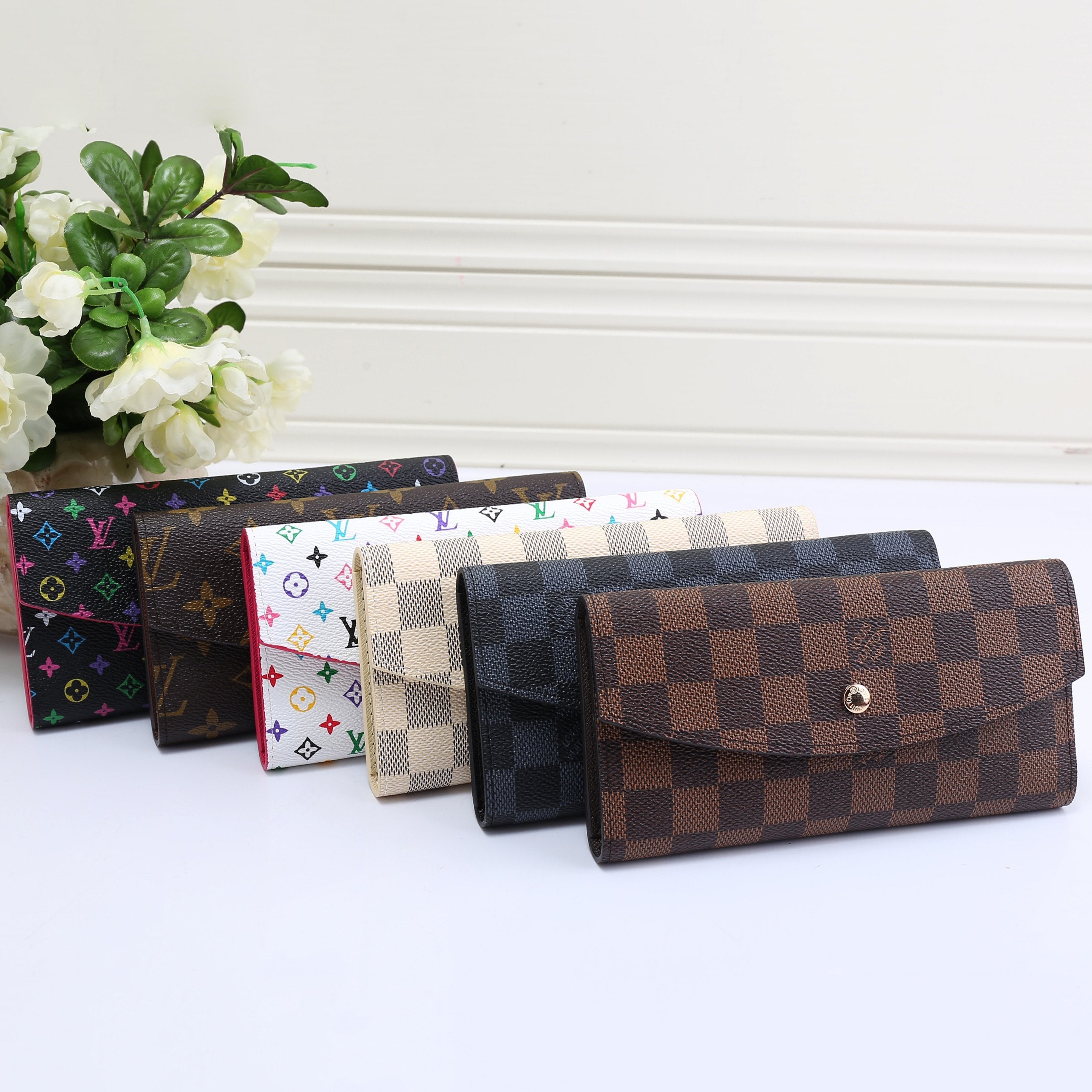 Louis Vuitton LV Classic Leather Print Wallet Purse Two Piece Set