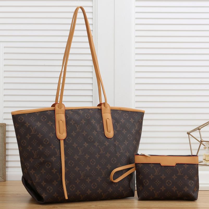 Louis Vuitton LV Fashion Leather Crossbody Satchel Tote Handbag Set Two Piece