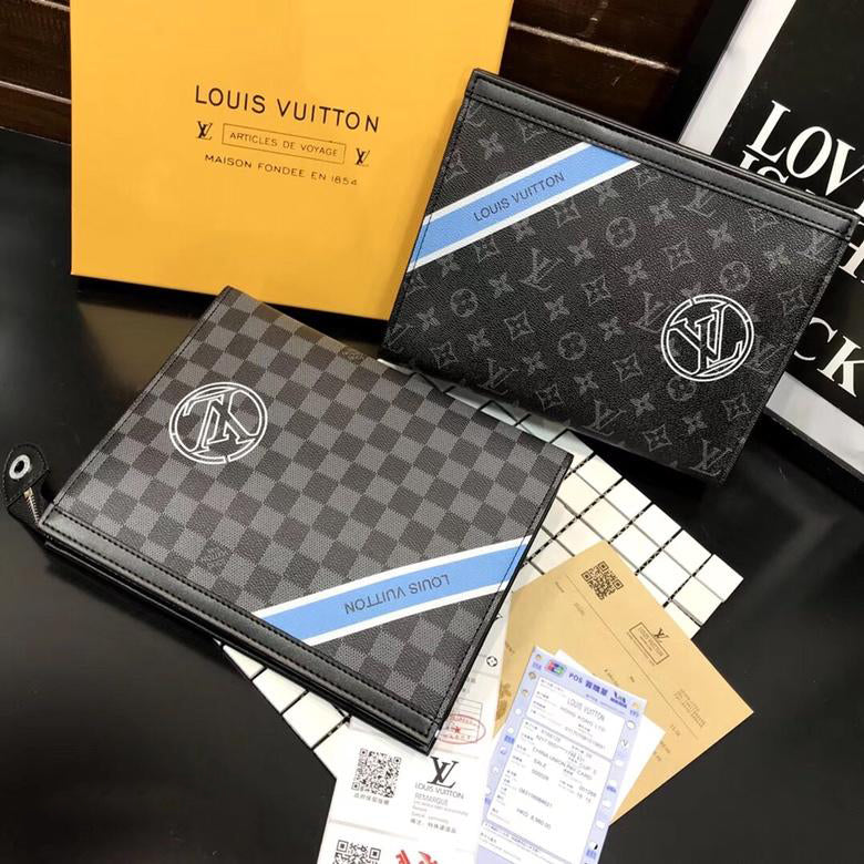 LV Louis Vuitton Women Fashion Leather Clutch Bag Wristlet Handbag