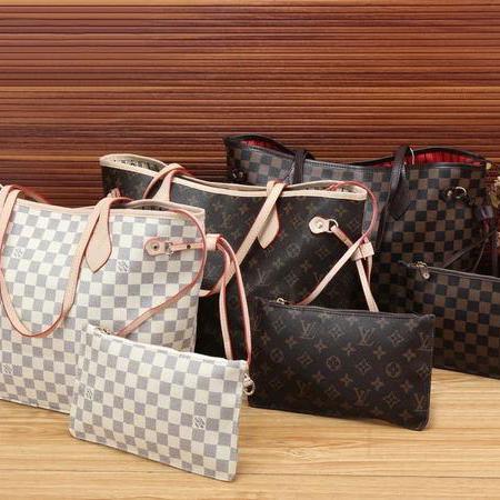 LV Louis Vuitton Women Shopping Leather Tote Handbag Shoulder Bag Purse Wallet Set Two-Piece