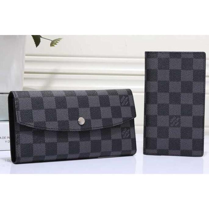 Louis Vuitton Women Fashion Leather Wallet Purse Set Two Piece