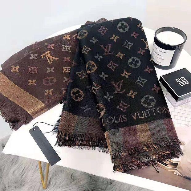 Louis Vuitton LV New Vintage Letter Print Gold Silk Ladies Fringed Scarf