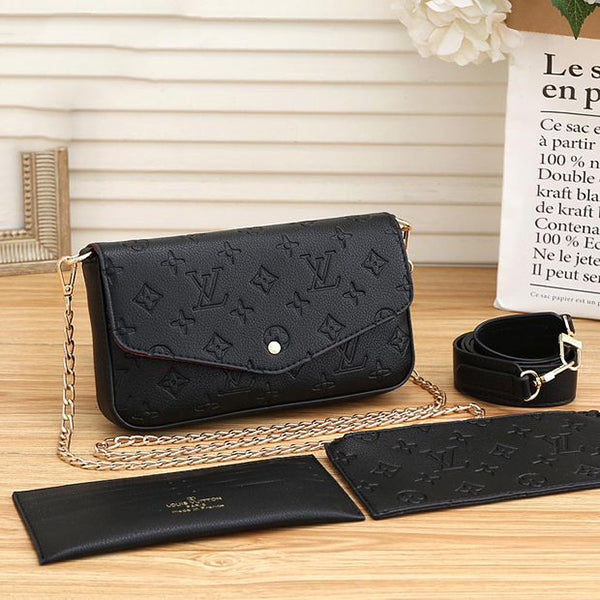 LV Louis Vuitton Classic Letters Engraved Ladies Three-Piece Set One Shoulder Messenger Bag Coin Pur