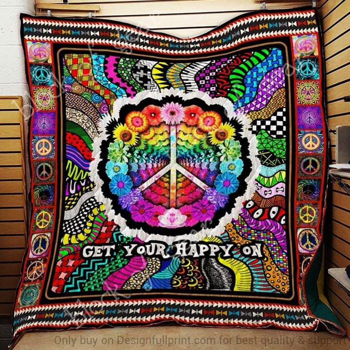 Hippie Flower Get Your Happy Quilt Throw Blanket CH – designfullprint