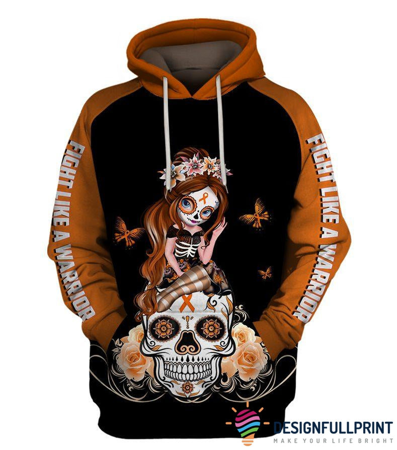 Download Fight Like A Warrior™ Orange Leukemia Cancer Sugar Skull Girl Awarenes - designfullprint