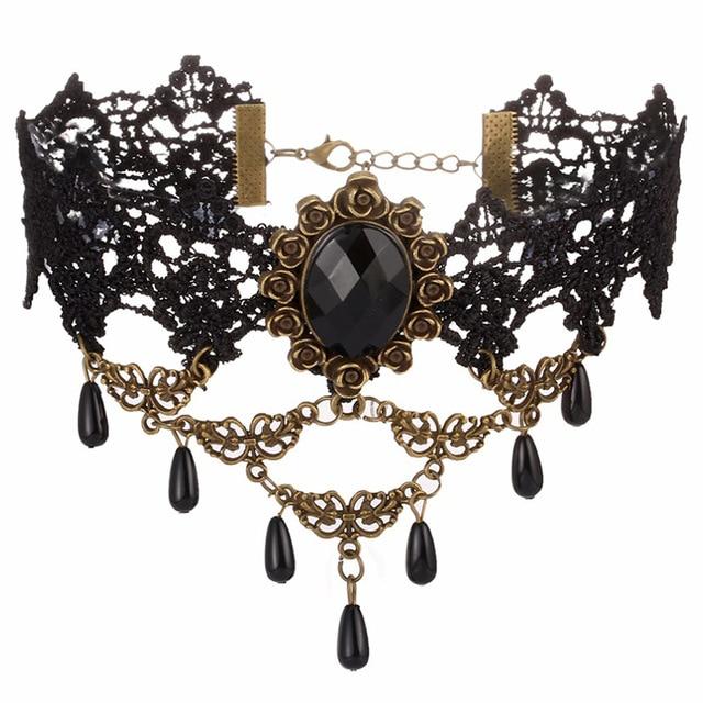 Crystal Gothic Black Lace Choker Necklaces – designfullprint