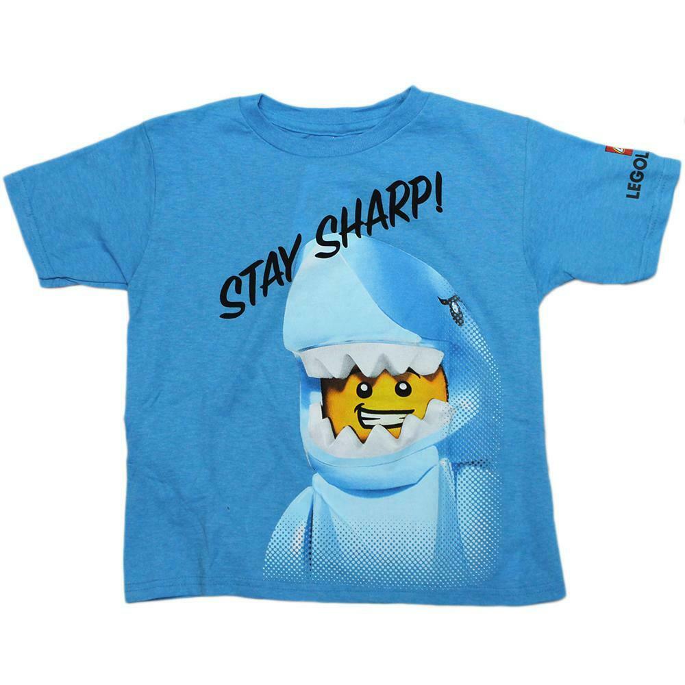 triple Gran roble frontera Blue Lego Man Stay Sharp Shark Legoman Boys T-Shirt | eBay