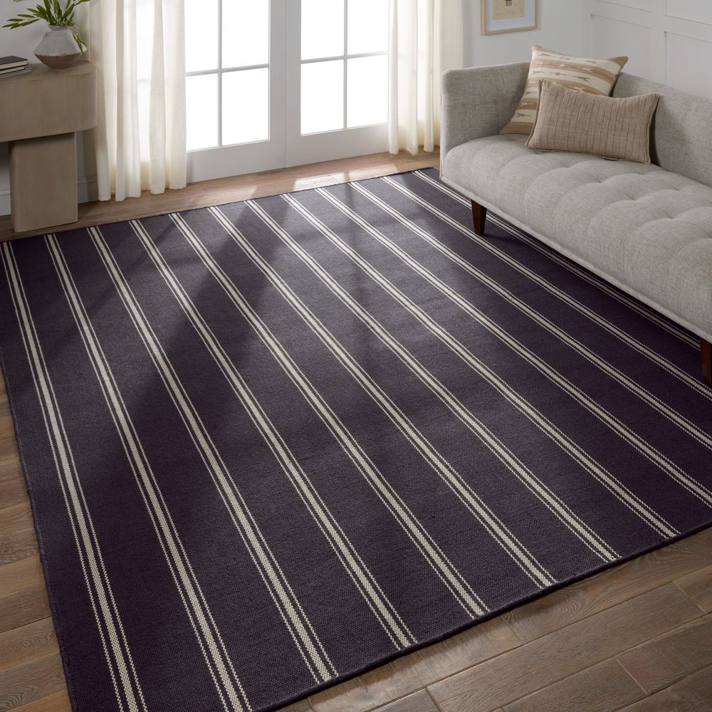 Handmade Cadence Butera Memento Area Rug in Navy/Ivory Stripes, 2'X3'