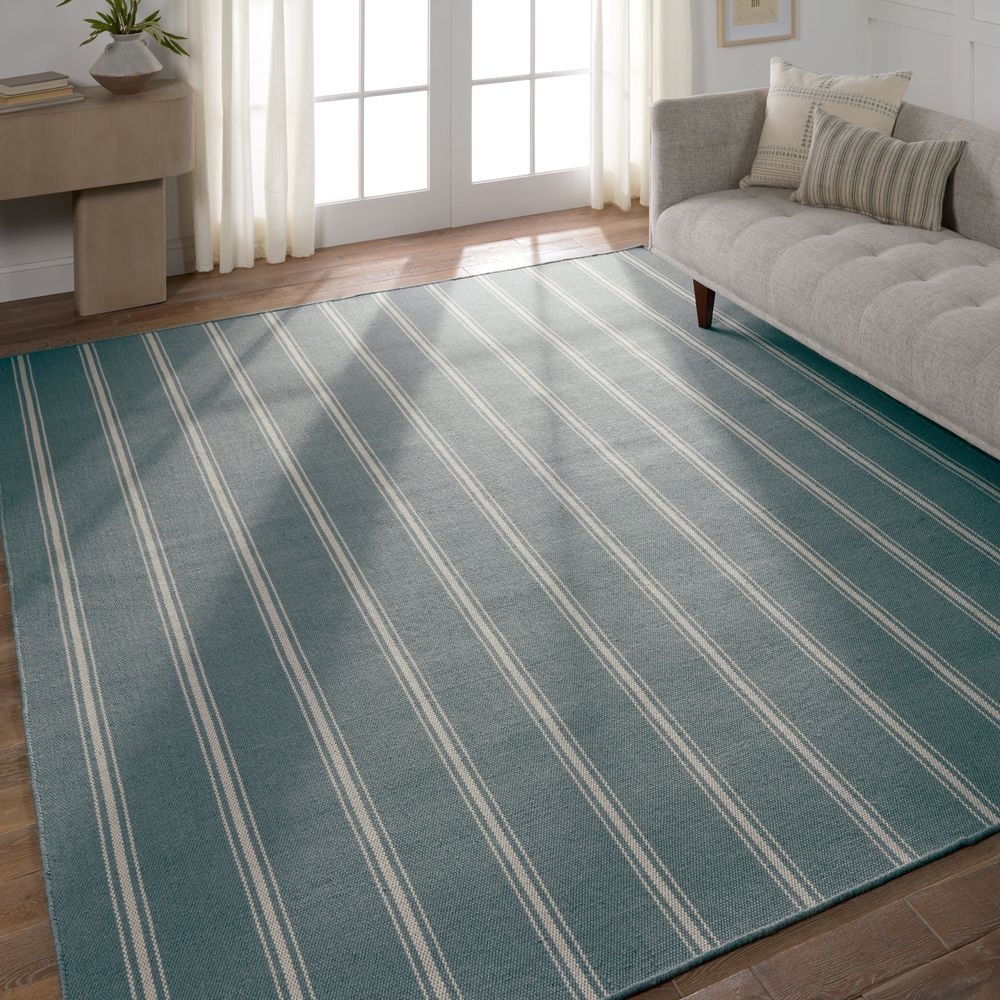 Handmade Cadence Butera Memento Area Rug in Striped Slate/Ivory with 9'X12' Dimensions