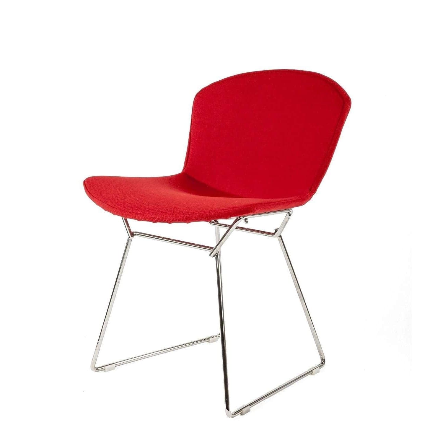 bertoia side chair  polished stainless and red upholstery