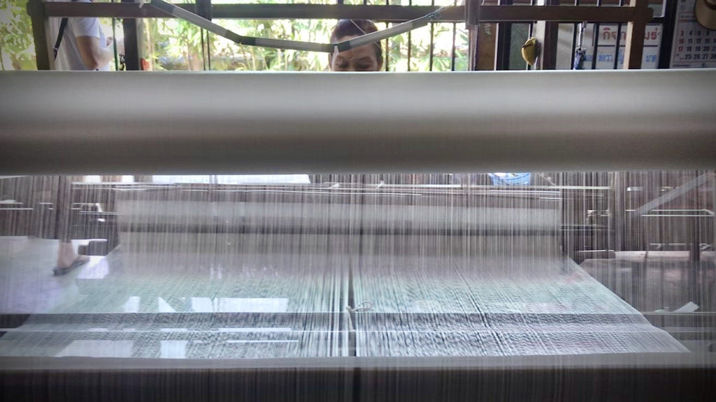 Woman artisan on her traditional loom creating fabric for the Dawn Co Ord Set from 100% pure silk thread