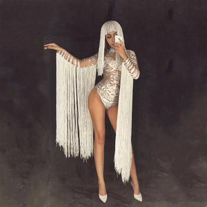 White Fringe Bodysuit - Stagewear - Cosmo & Donato