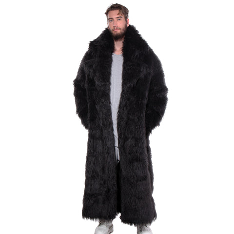 Cd Faux Mongolian Fur Maxi Coat Black Unisex Cosmo S Glamsquad