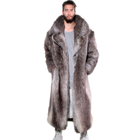 full length faux fur coat with hood
