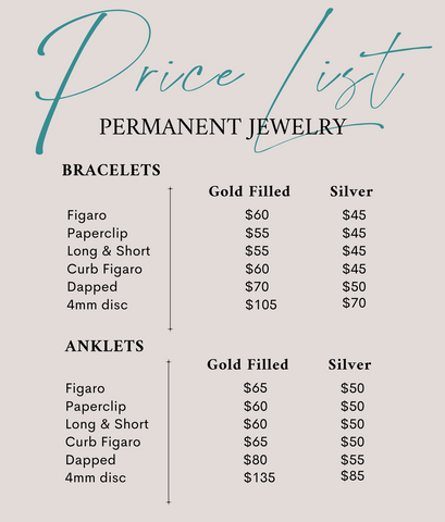 Permanent Jewelry Price List
