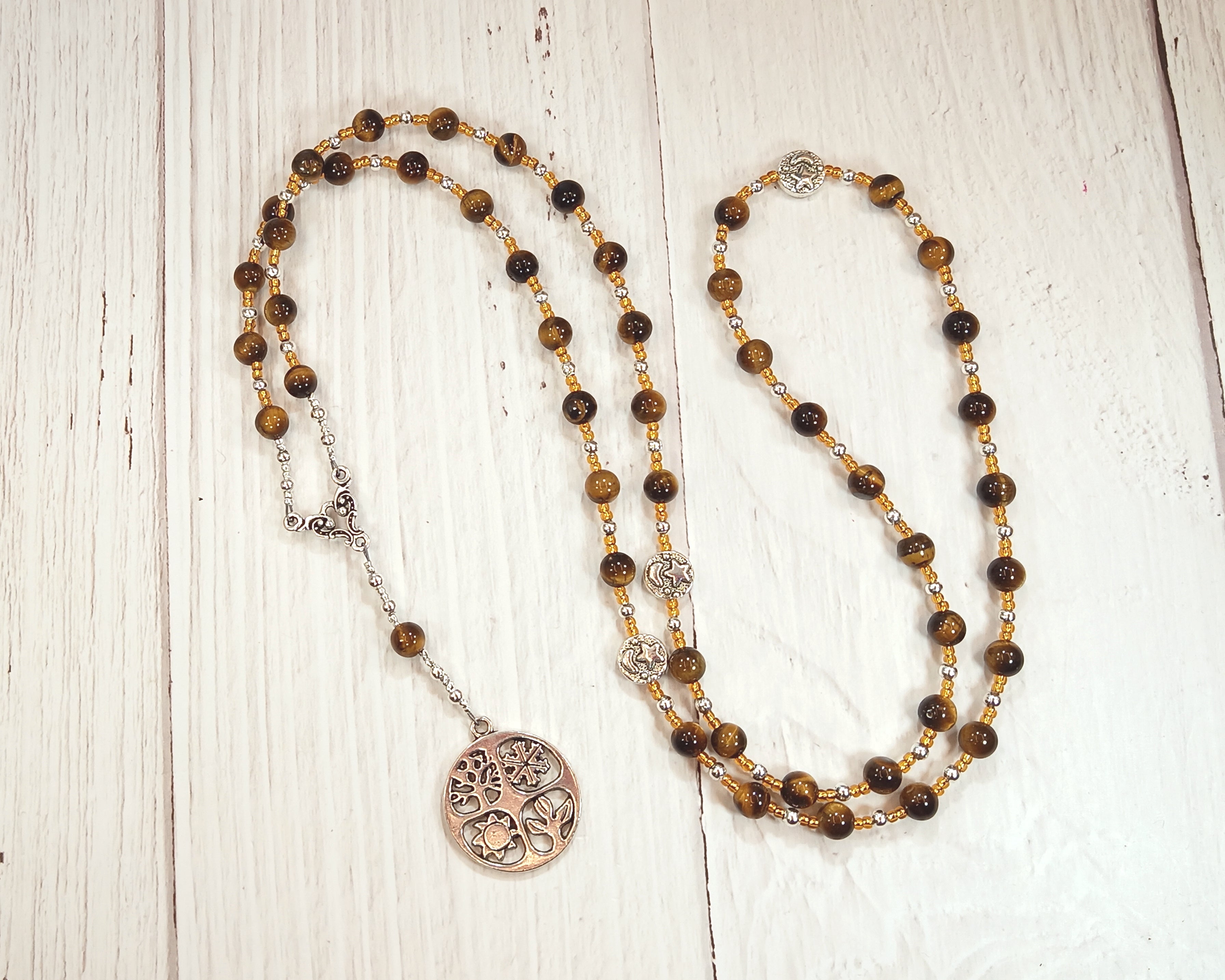 Demeter Prayer Bead Necklace in Tiger Eye: Greek Goddess of Grain, the Harvest, the Seasons, and the