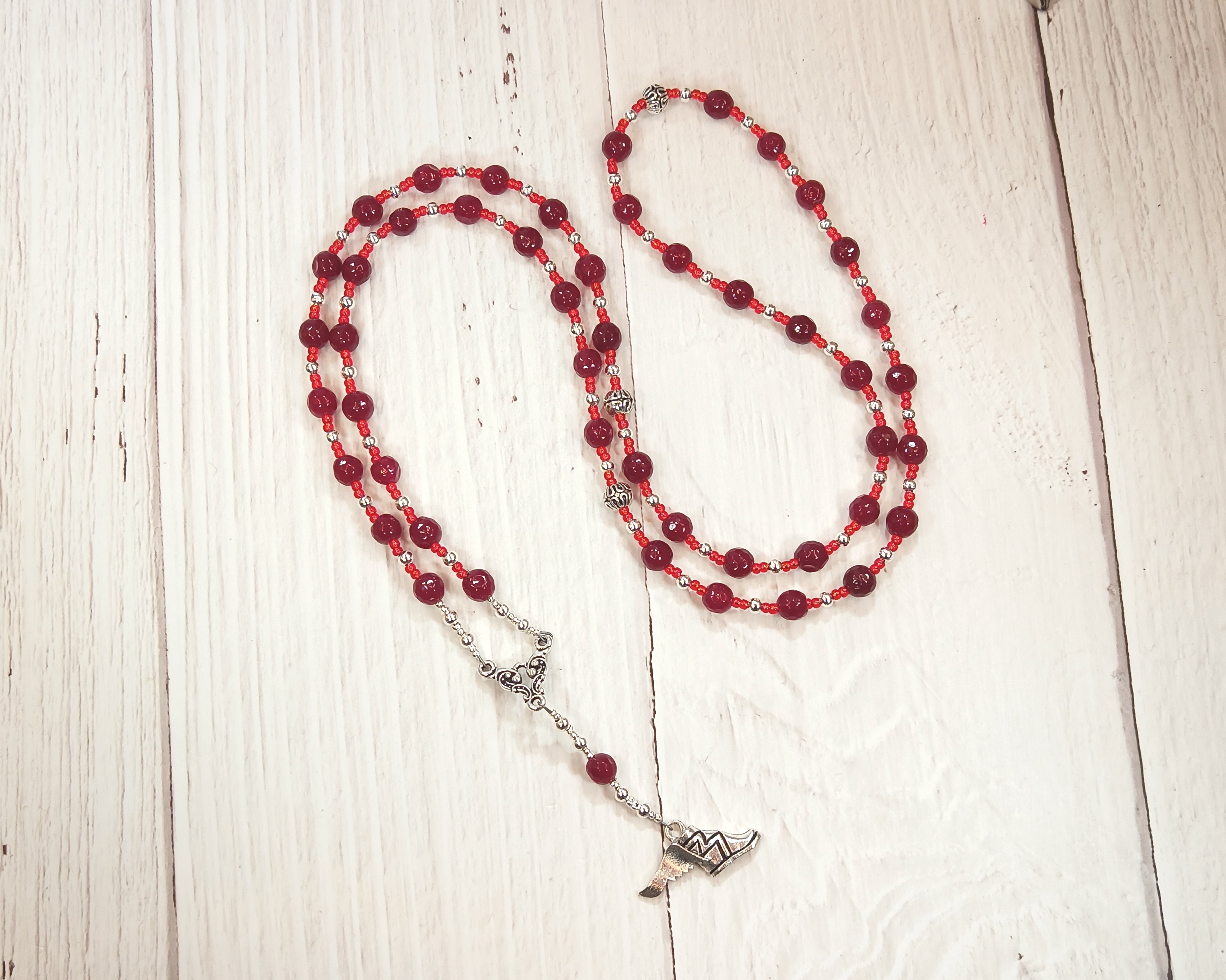 Prayer Bead Necklace in Garnet for the Greek God of Communication, Commerce, Competition, Diplomacy,