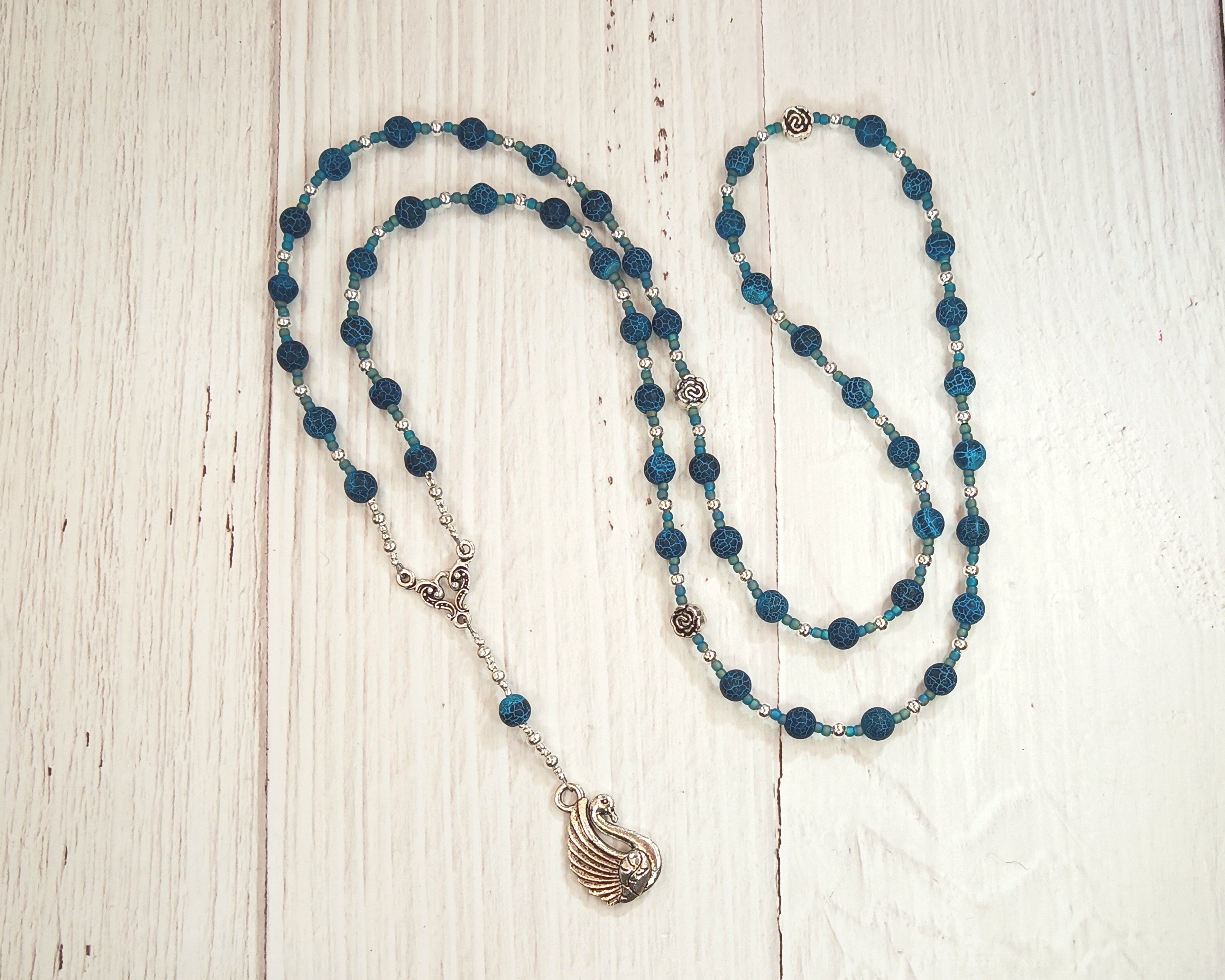 Helen of Troy Prayer Bead Necklace in Cracked Blue Agate: Greek Goddess and Heroine, Daughter of Zeu