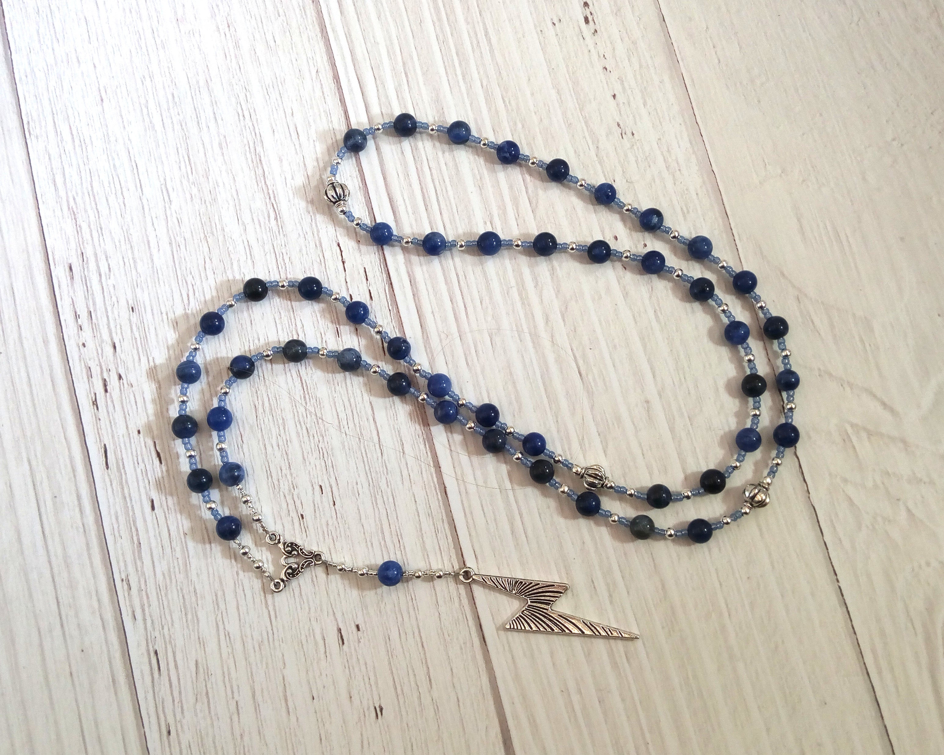 Zeus Prayer Bead Necklace in Sodalite: Greek God of Sky, Storm, Lightning, Justice