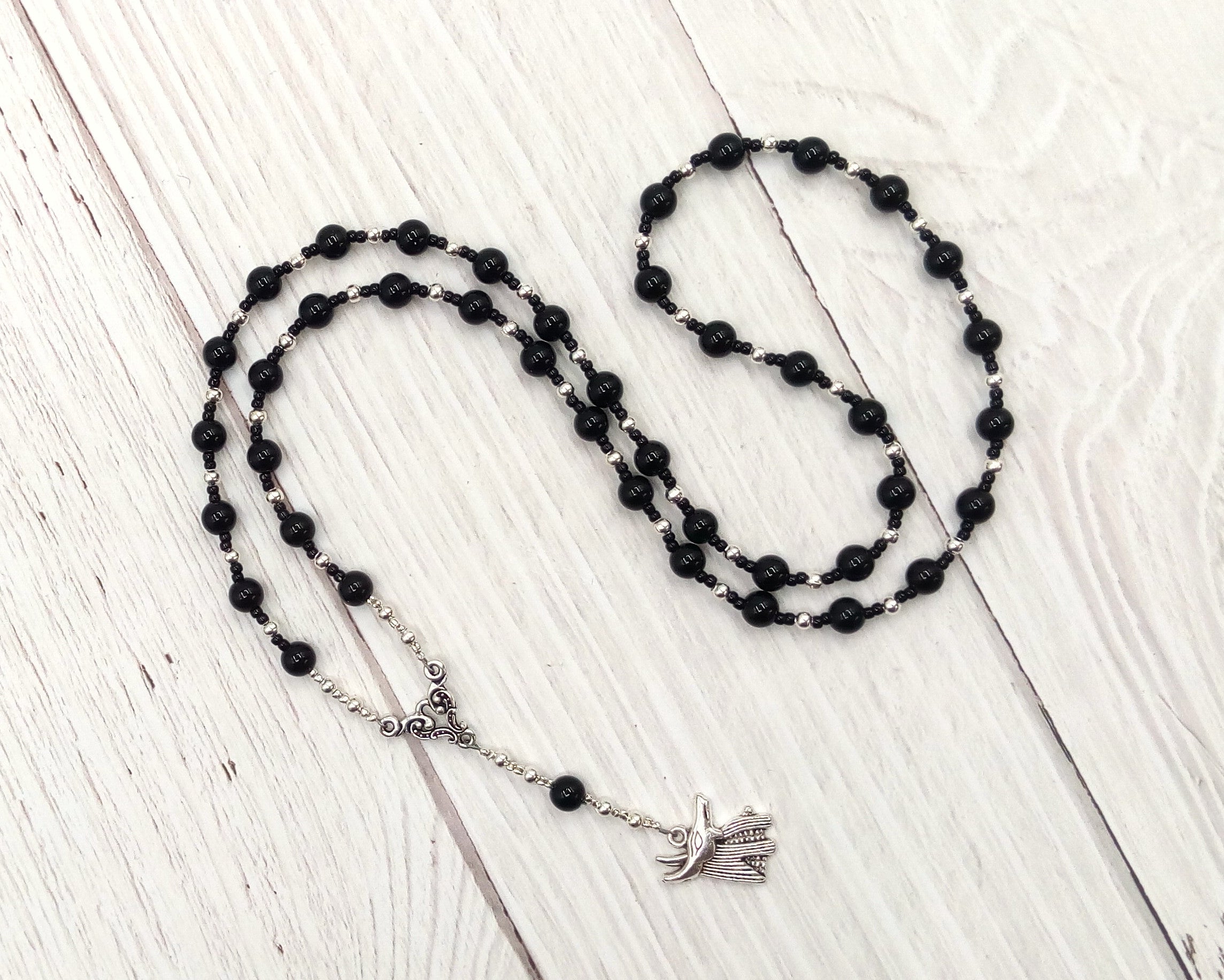 Anubis Prayer Bead Necklace in Black Onyx: Egyptian God of the Underworld, Guardian of the Dead