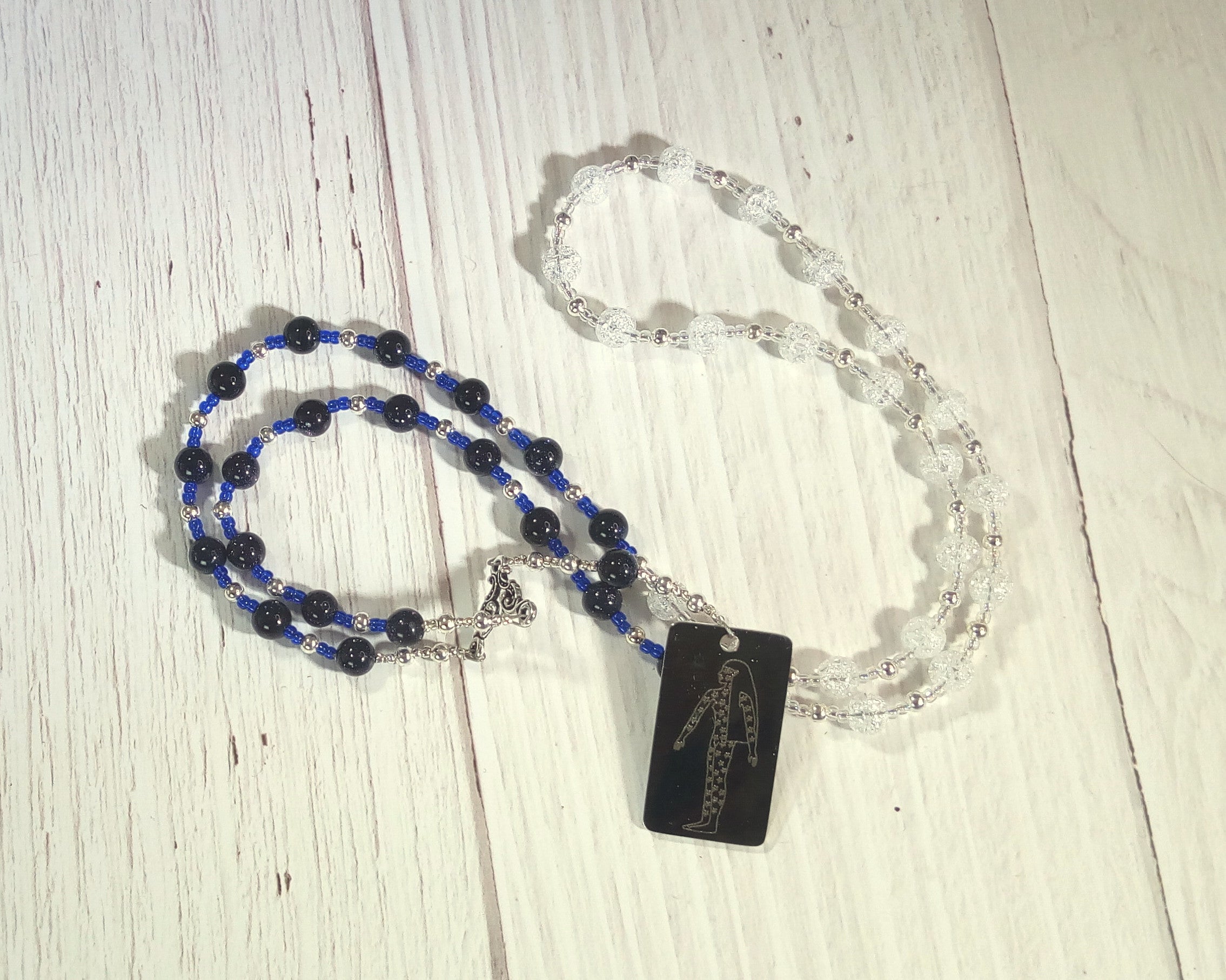 Nut (Nuit) Prayer Bead Necklace in Cracked Quartz and Blue Goldstone: Egyptian Goddess of the Sky an