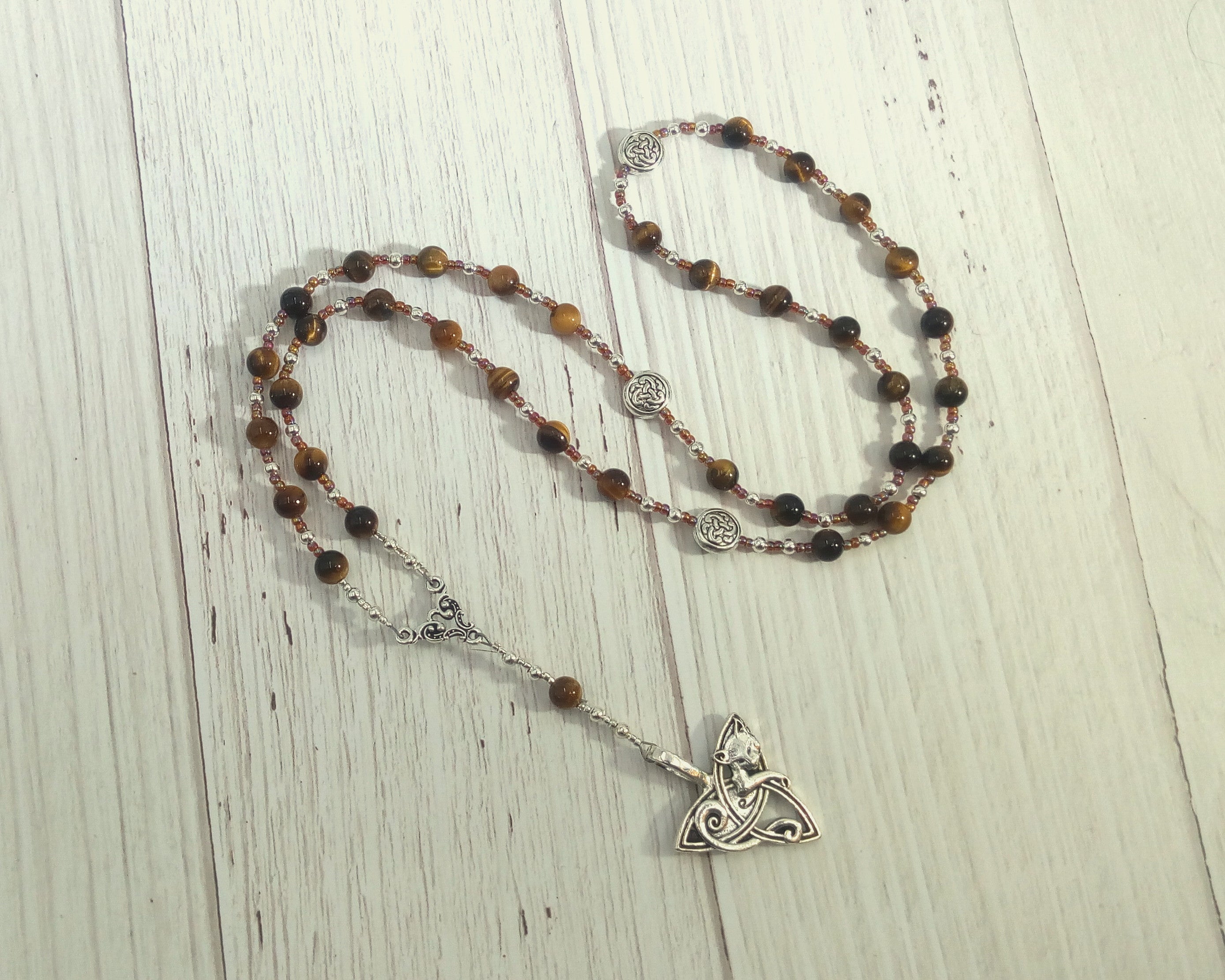 Freyja Prayer Bead Necklace in Tiger Eye: Norse Goddess of Love, War, Passion, Magic