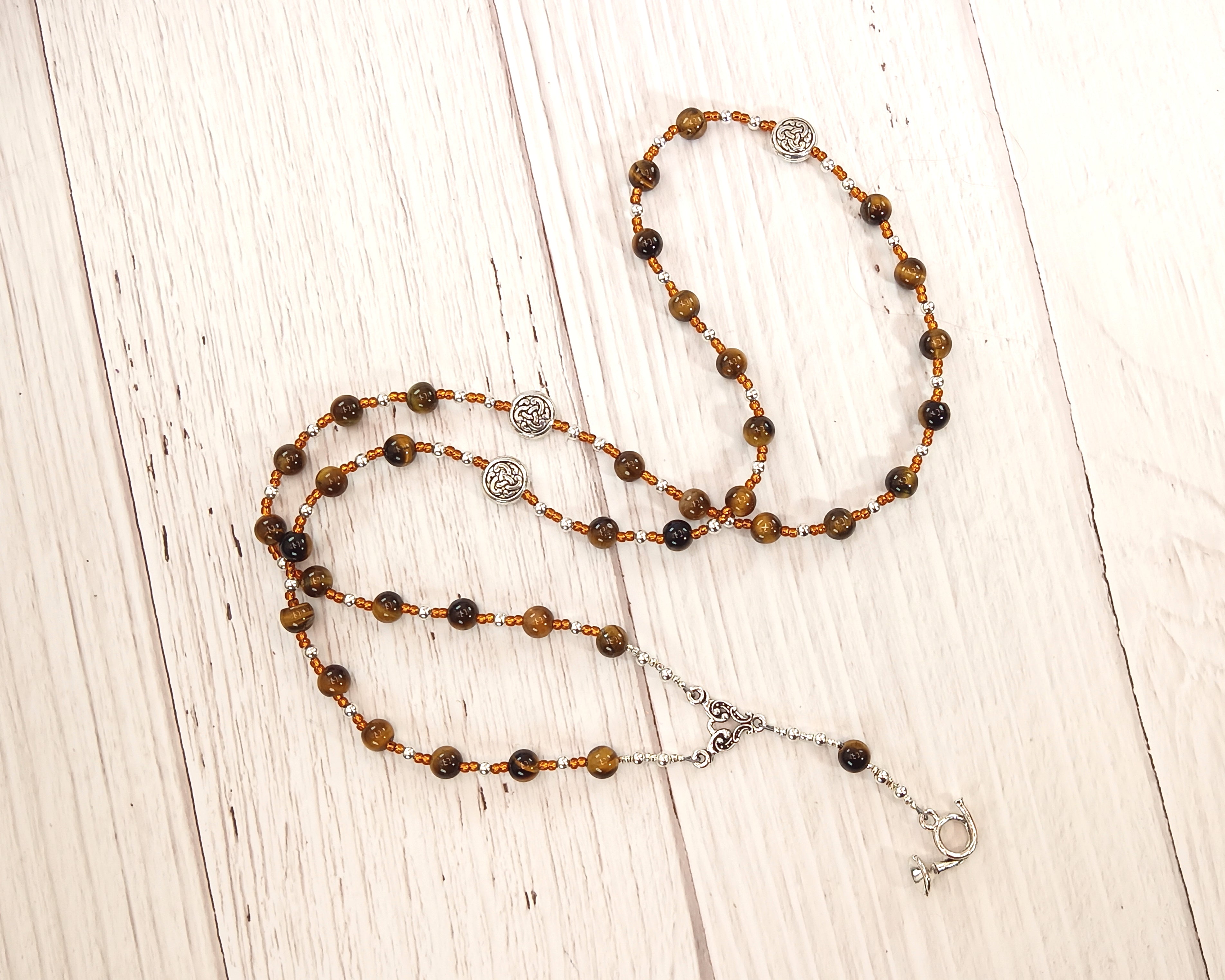 Heimdall Prayer Bead Necklace in Tiger Eye: Norse God, Guardian of Bifrost, the Rainbow Bridge