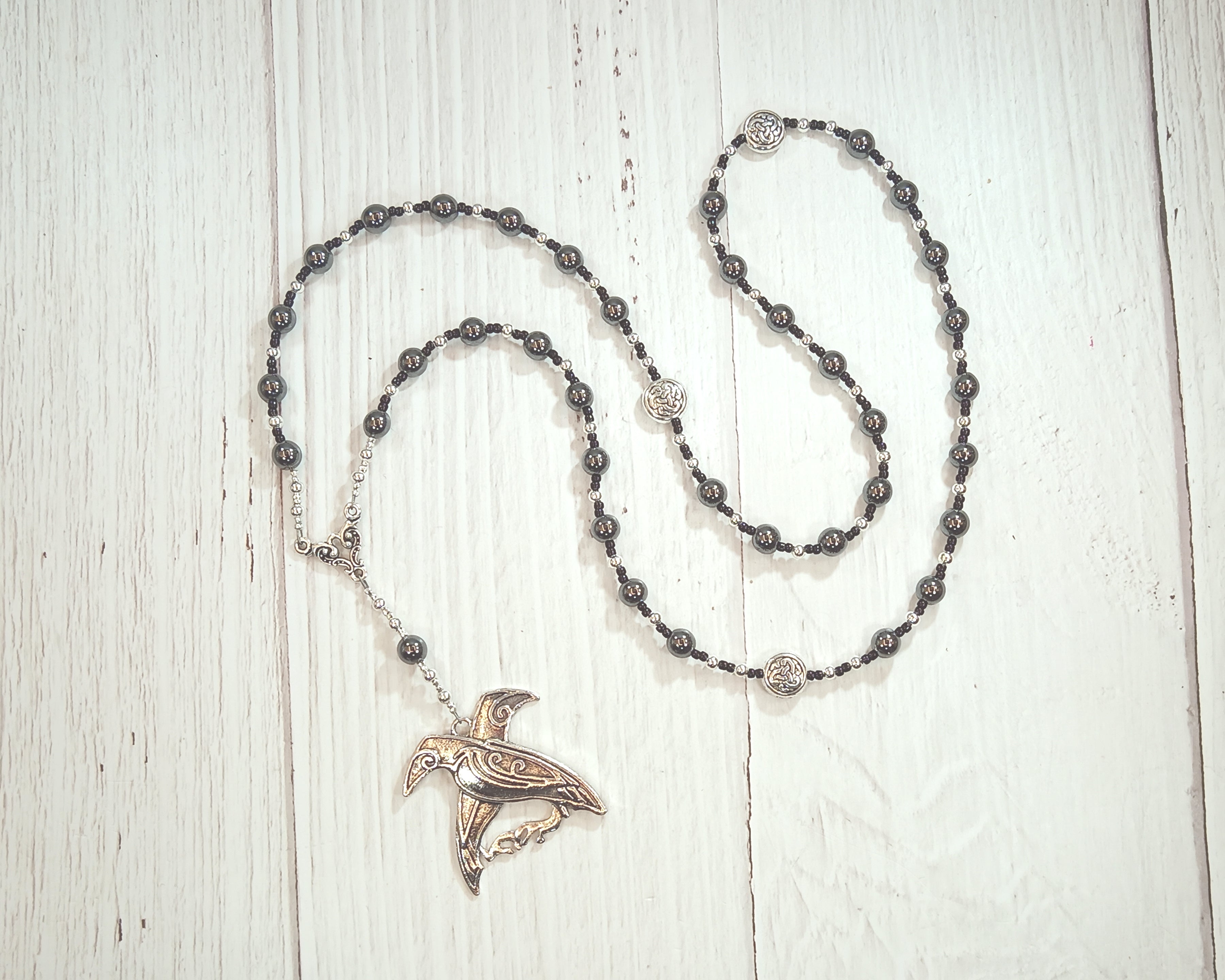 Odin Prayer Bead Necklace in Hematite: Norse God of Battle, Magic, Runes, Wisdom