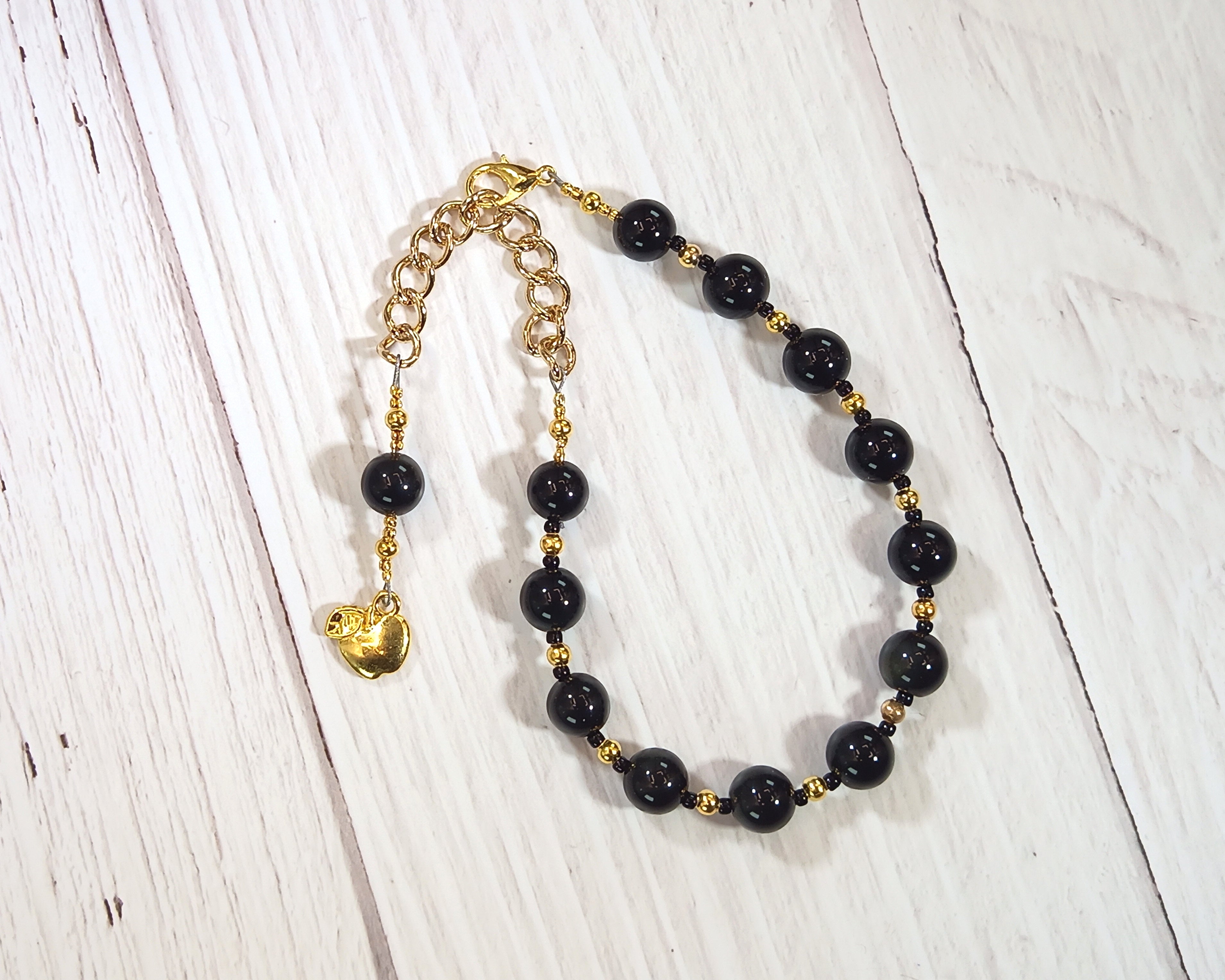 Eris Prayer Bead Bracelet in Obsidian: Greek Goddess of Discord