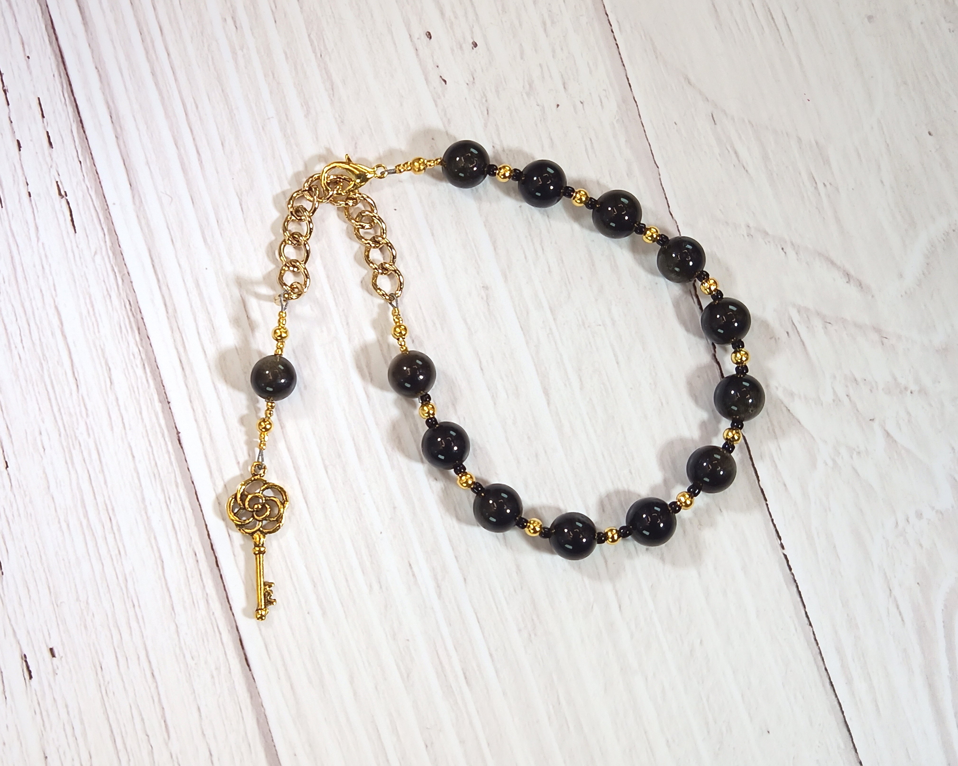 Hekate Prayer Bead Bracelet in Golden Obsidian: Greek Goddess of