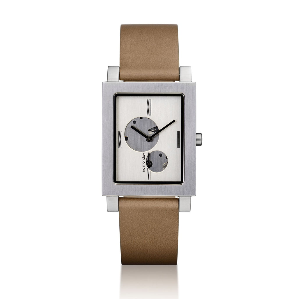 Rectangular Black Watch, Split Second, Leather Band | NO MONDAY 