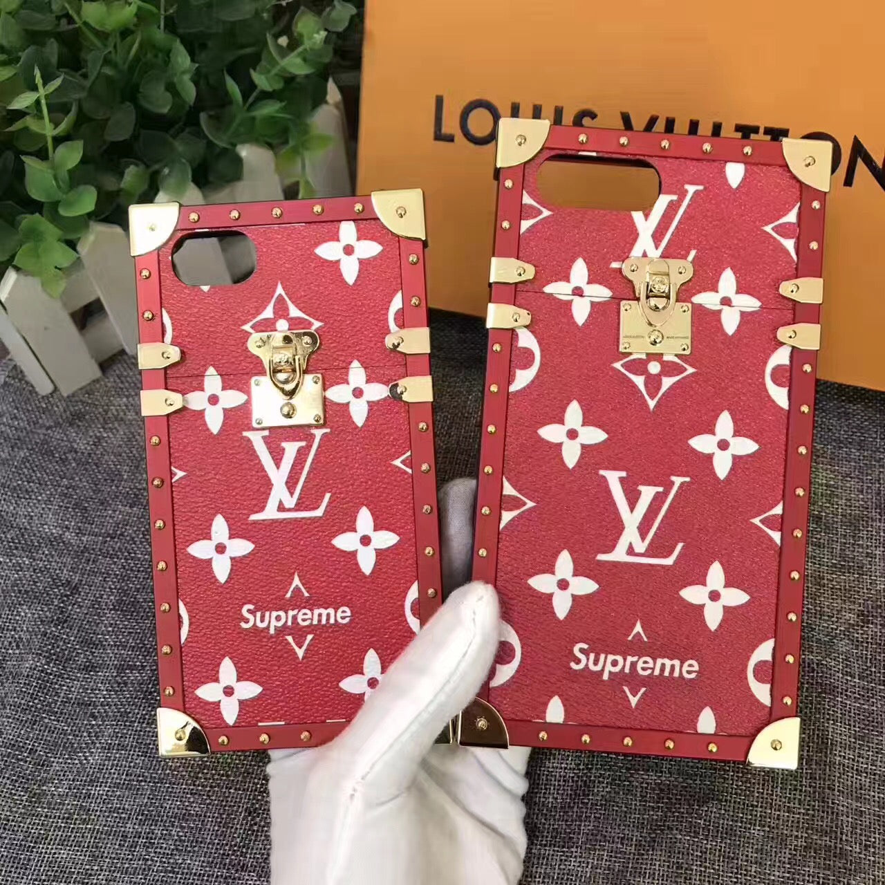 Classic Red Louis Vuitton Monogram x Supreme Logo iPhone XR Clear Case