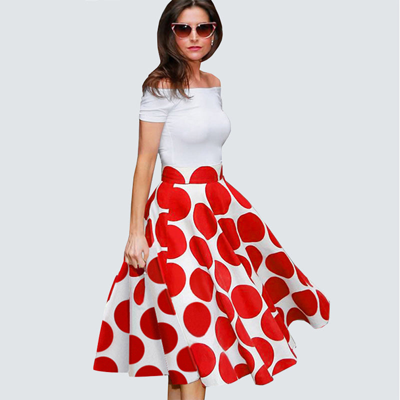 white dress with red dots
