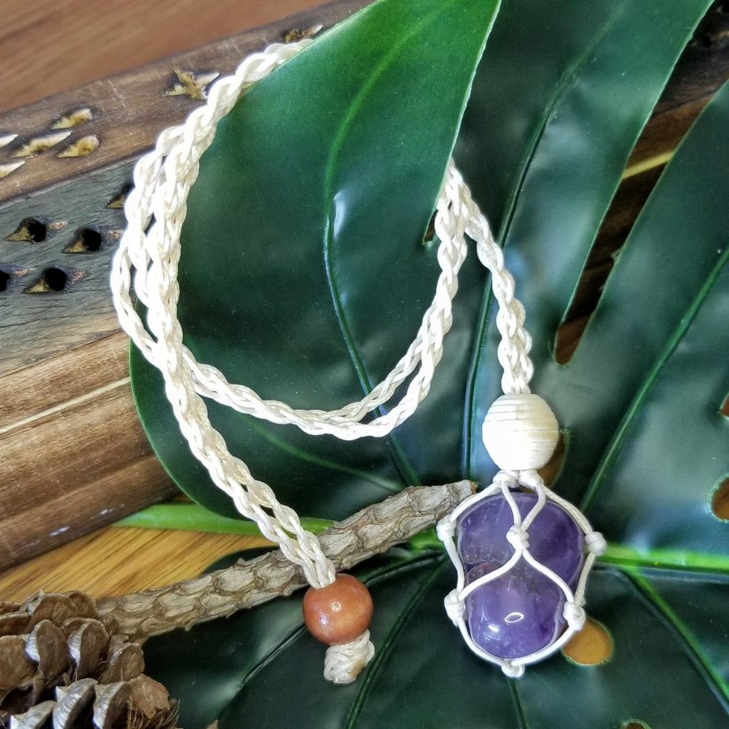 Macrame Crystal Necklace with Tumbled Stone Natural Lil' Valley