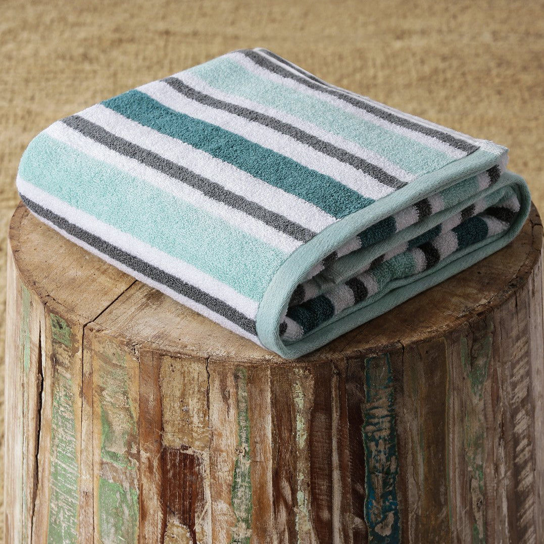 White \u0026 Green Striped Bath Towel 