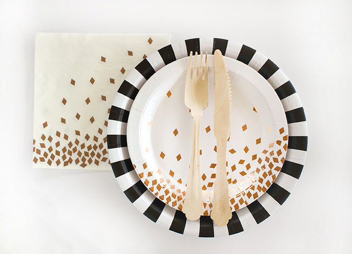 black and gold paper plates