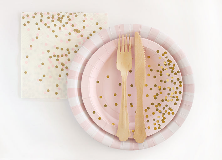 pink and gold paper plates