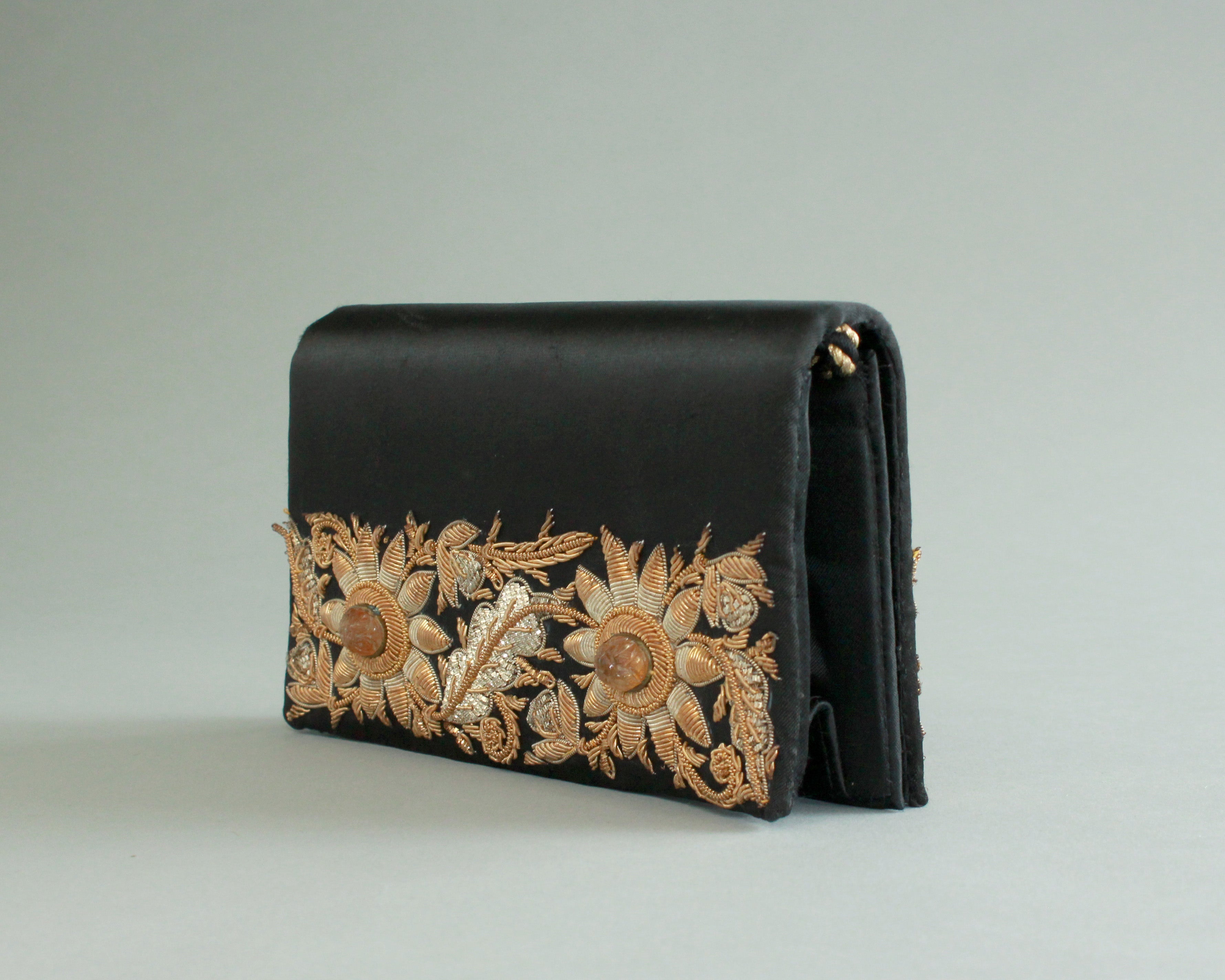 Beaded Gold and Black Satin Purse