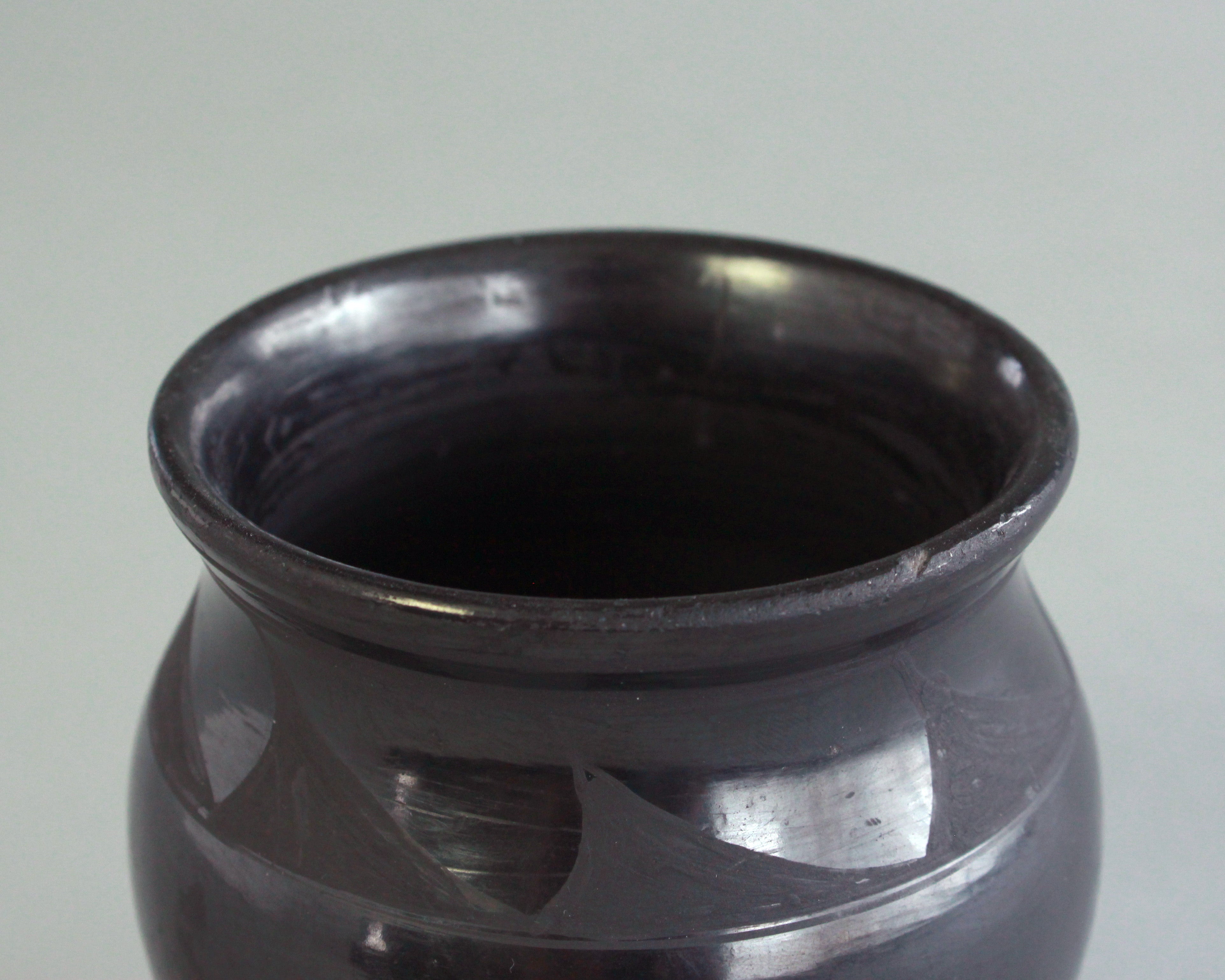 Handmade Burnished Black Ceramic Vase Signed