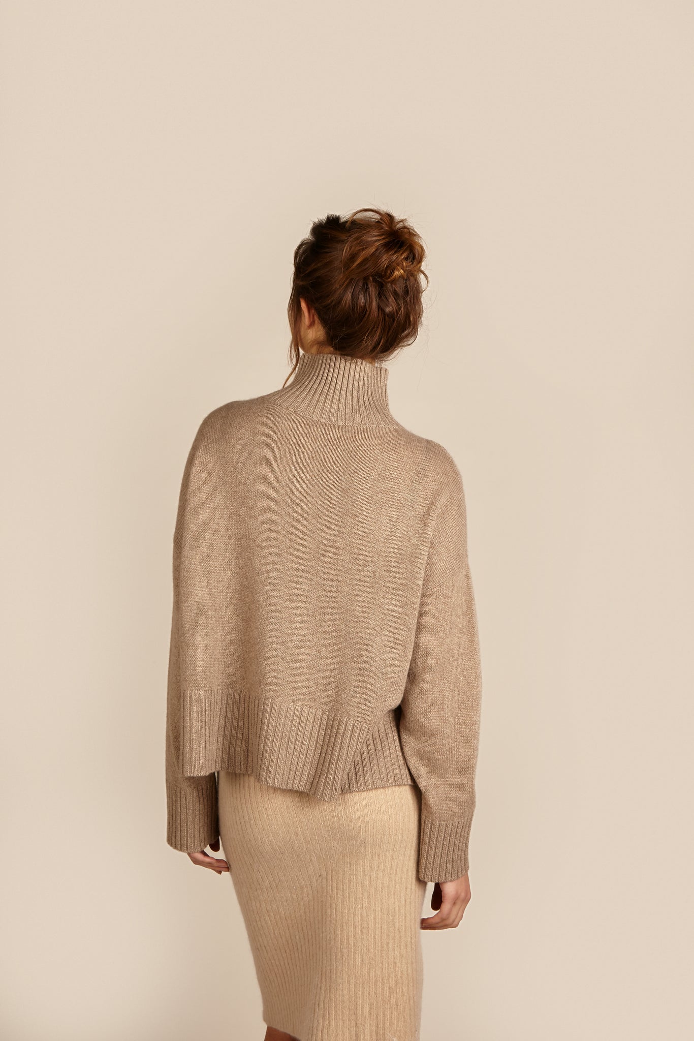 Beige Sand Relaxed Roll Neck Jumper 