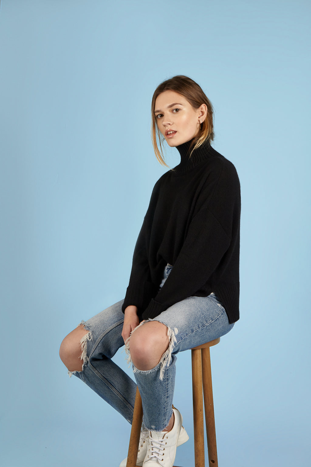 black oversized roll neck jumper