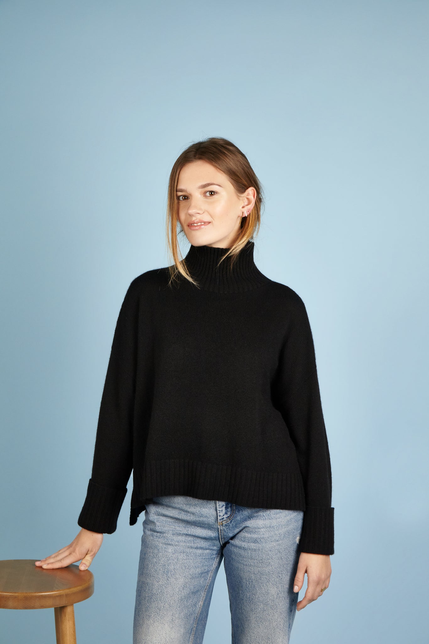 black oversized roll neck jumper