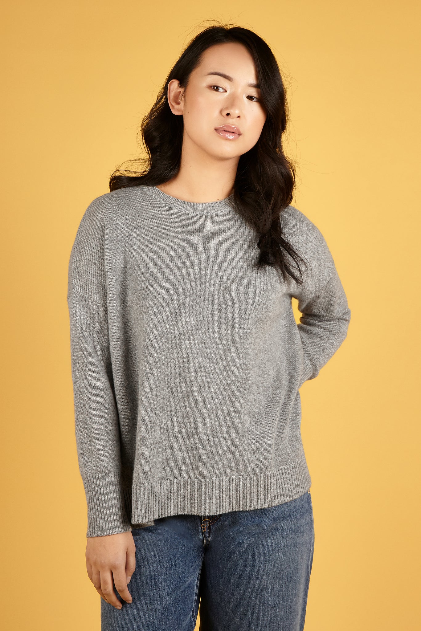 women's grey crew neck sweater