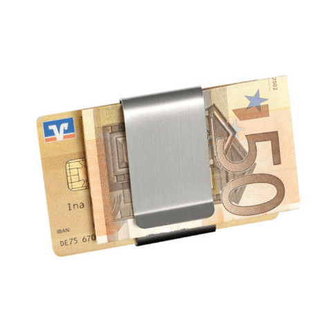 Pince à billets en cuir argenté pour hommes Portefeuilles minces  Porte-cartes d'identité noir GN g1024