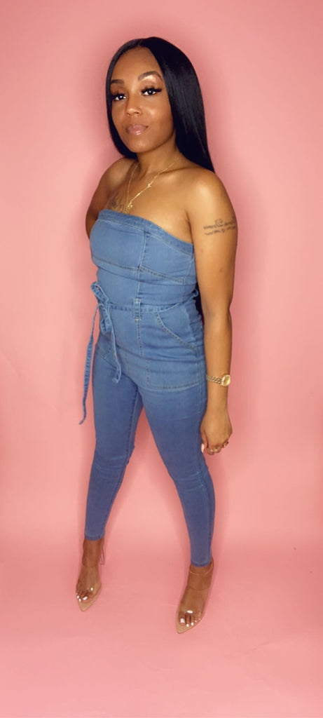 denim jumpsuit pink boutique